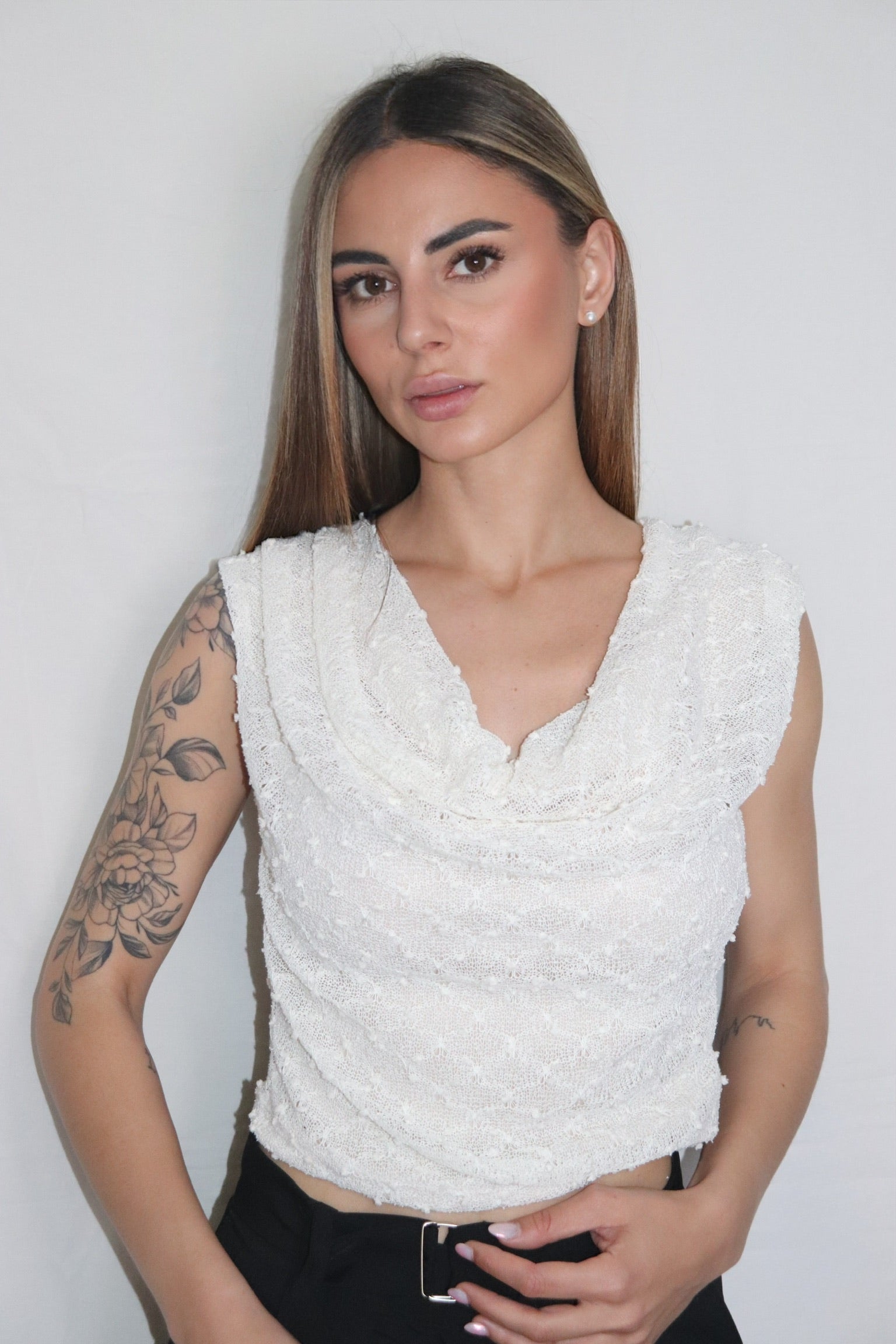 BOUCLÉ DRAPE TOP