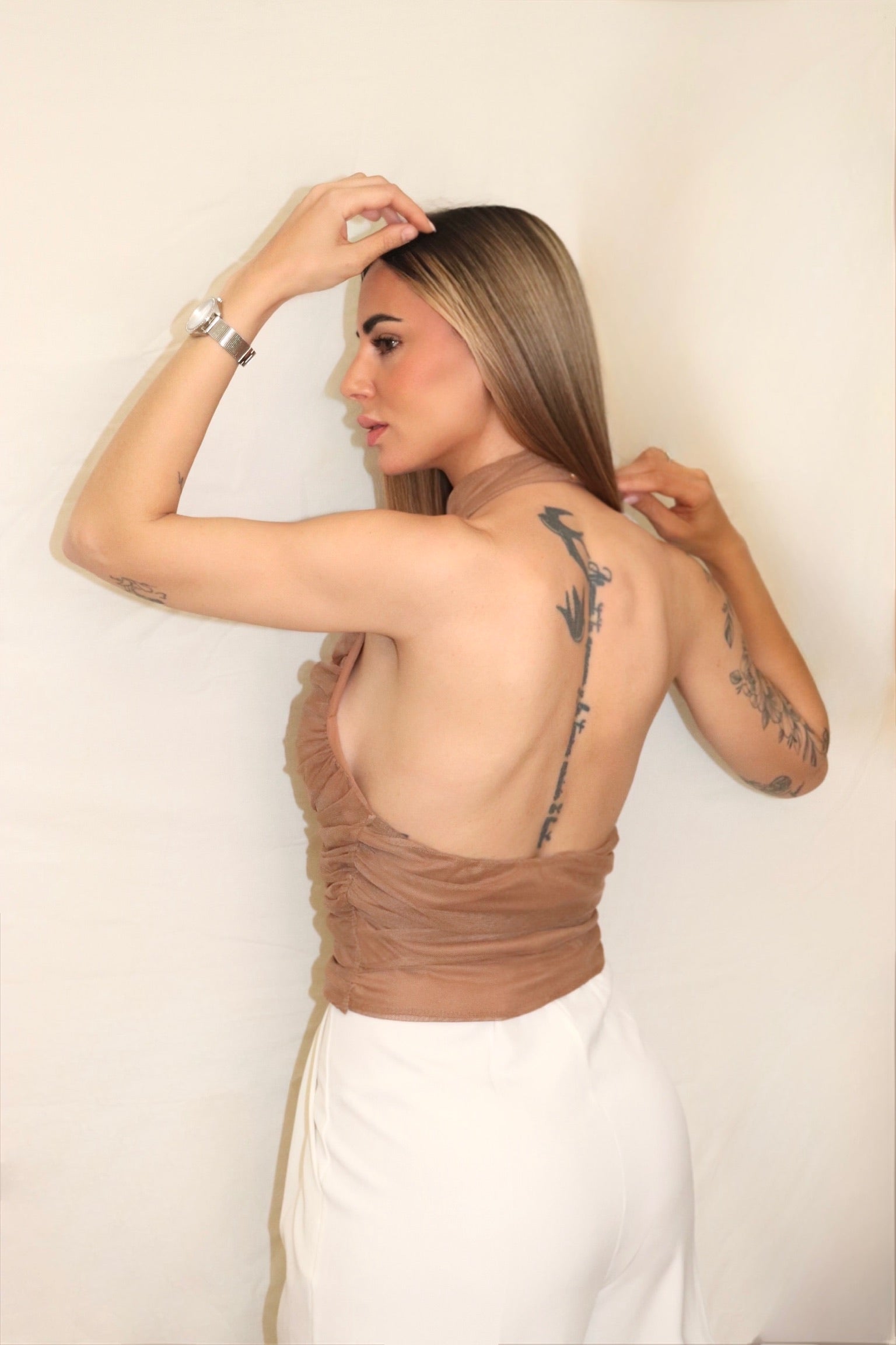 CAMEL HALTER TOP